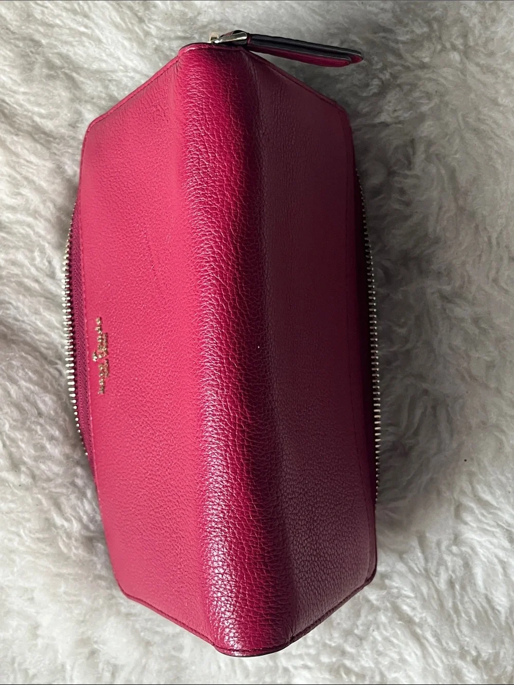 kate spade raspberry pebbled leather zip-around wallet